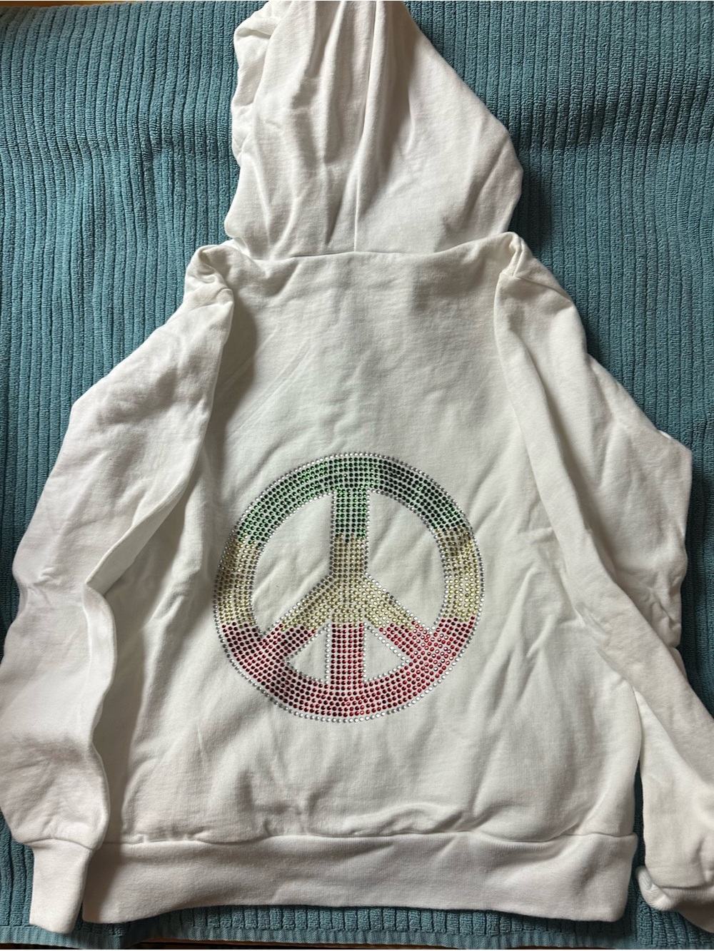 American Apparel White Kids zip Hoodie with Multicolor Peace Sign
